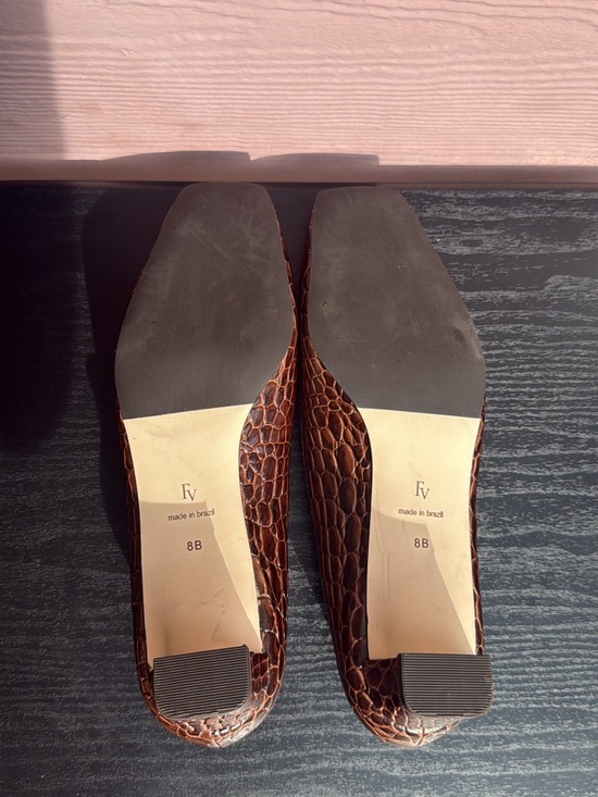 Frances Valentine Croc-Embossed Brown Pumps with Gold Buckles main image 1